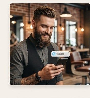 Barbero mirando la notificación de un turno nuevo en su celular